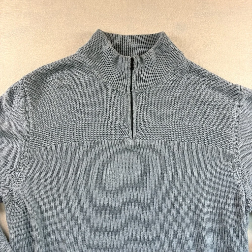 Flag & Anthem Mens 1/4 Zip Pullover Sweater Large Light Blue Casual Preppy